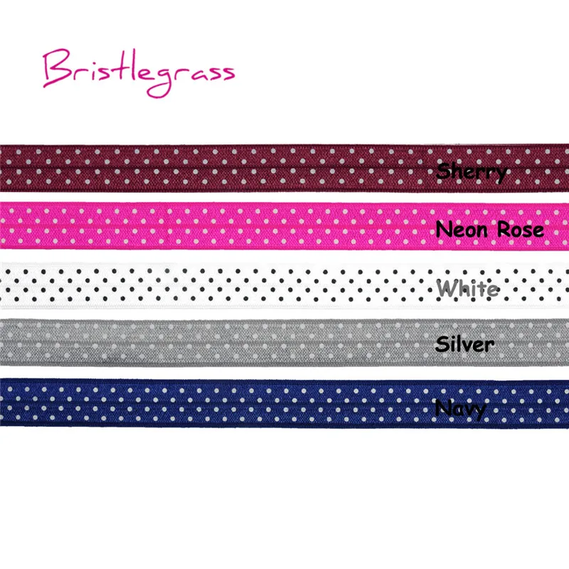 

BRISTLEGRASS 10 Yard Combo 5/8" 15mm Polka Dot Print Fold Over Elastic FOE Spandex Band Hair Tie Headband Dress Lace Trim Sewing