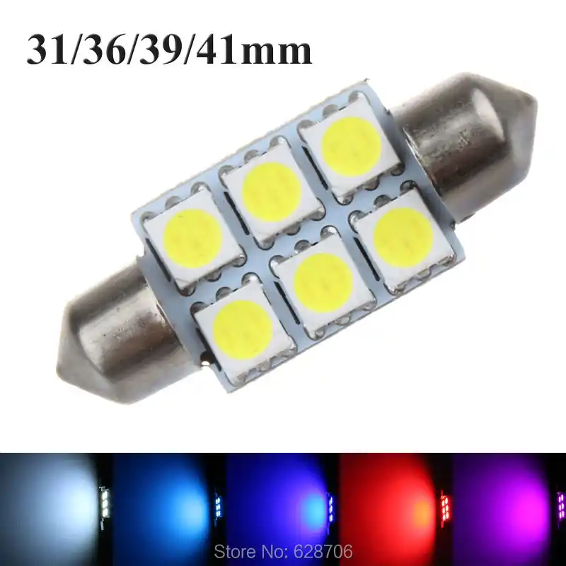 Car Led Bulbs Led Interior Lights Car Led Lights 39mm 6LED 5050SMD White 2pcs