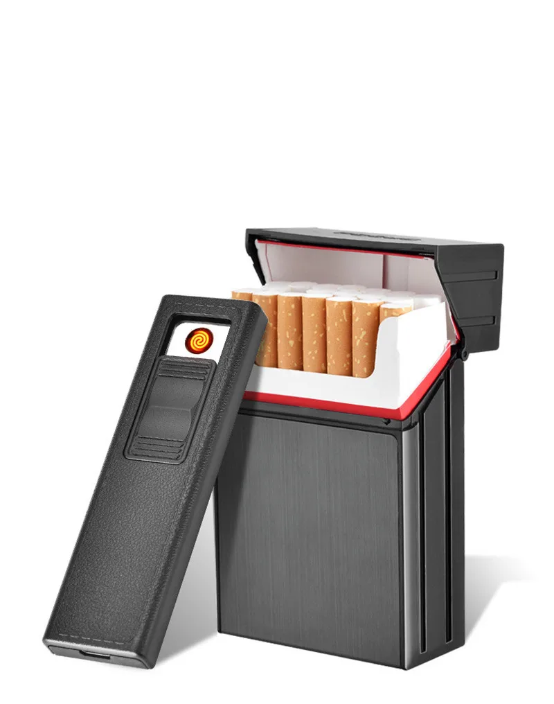 Перезаряжаемая электронная USB Зажигалка Беспламенное ветрозащитное покрытие для табака чехол для прикуривателя с держателем для сигарет чехол