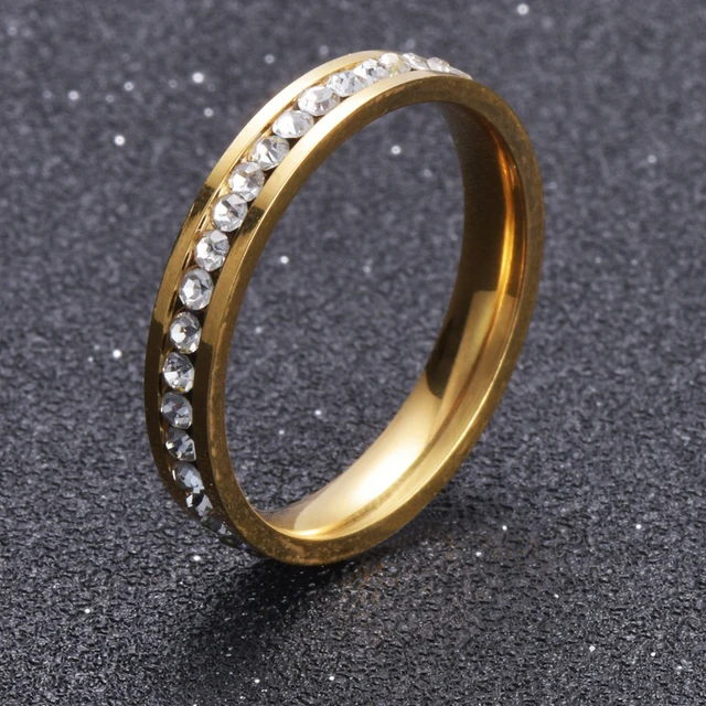 Gold Color Stainless Steel Ring CZ Crystal Titanium Steel Engagement Wedding Rin Gold Color Stainless Steel Ring CZ Crystal Titanium Steel Engagement Wedding Rin