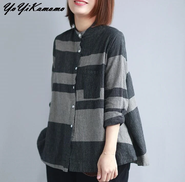 Рубашка YoYiKamomo Женская хлопковая в полоску на весну лето 2018|blouse fashion|fashion blouseskorean