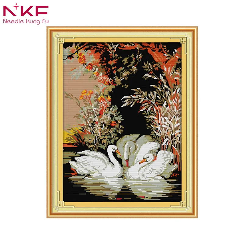 

Swans in the lake DIY embroidery chinese cross stitch kits patterns printed canvas needlework set everything for handmade animal