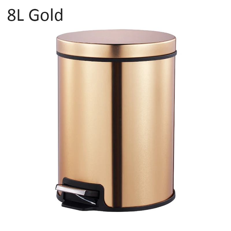 

MR. BIN Gold Round Waste Bin Metal Iron Modern Simple Foot Pedal Waste Bin Anti Fingerprint and Silent Lid Garbage Bin for Home