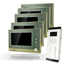 ENVÍO de la Nueva 7 “TFT de Pantalla Video de La Puerta Sistema de Intercomunicación Teléfono + 5 Monitores + 1 Cámara Del Timbre para 5 Apartamento Casa Familia