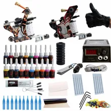 Полный комплект татуировки 2 электромагнитные машинки для татуажа 20 цветов черный пигмент наборы ЖК-блок питания боди-арт постоянный макияж татуировки наборы