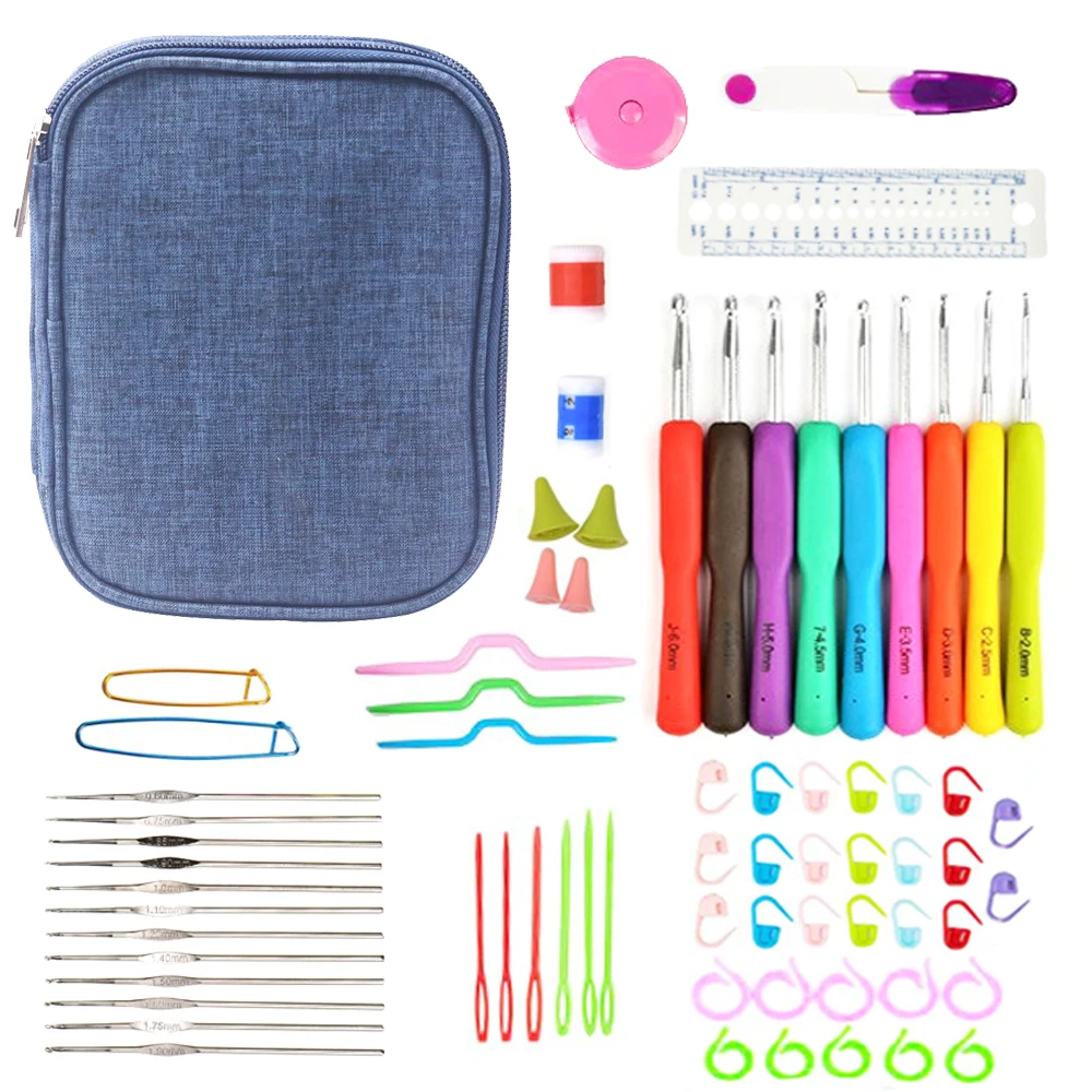 

Crochet Hook Set 72pcs With Yarn Knitting Needles Sewing Tools Knit Gauge Thread Cutter Stitch Holders DIY Craft Accessories