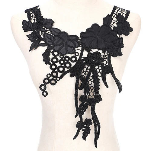 1 шт., черное платье из венецианской кружевной ткани с аппликацией, блузка с вышивкой, «сделай сам» на декольте, воротник, украшение костюма - Цвет: BW035
