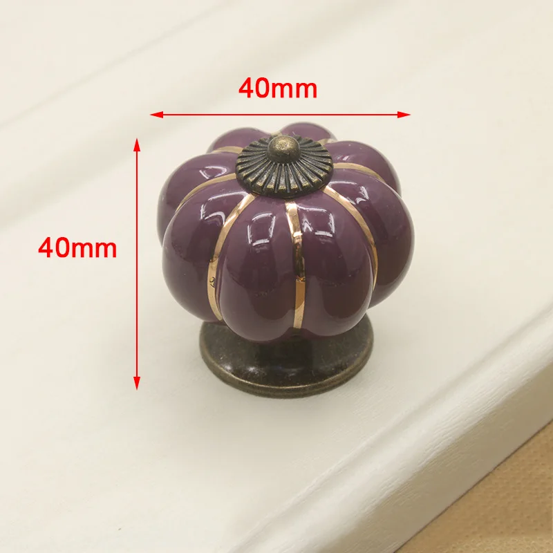 KAK Ceramic Drawer Knobs 40mm Cabinet Pulls Kitchen Handles Cartoon Pumpkin Furniture Handle for Kids Room Furniture Hardware - Цвет: Фиолетовый