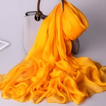 Натуральный шелк, шифон, шарф для женщин, сплошной чистый натуральный шелк, Большие шали, шарфы для женщин, солнцезащитные шелковые шарфы 180x110 см