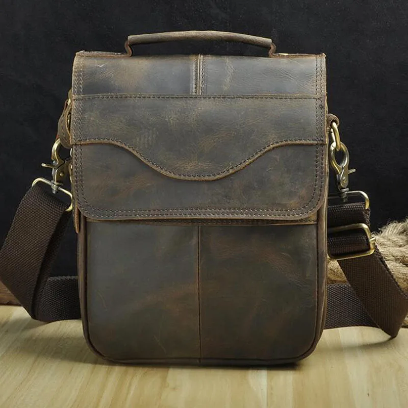 Men Genuine leather Cross Body Tote bag Retro Hand Color Briefcases