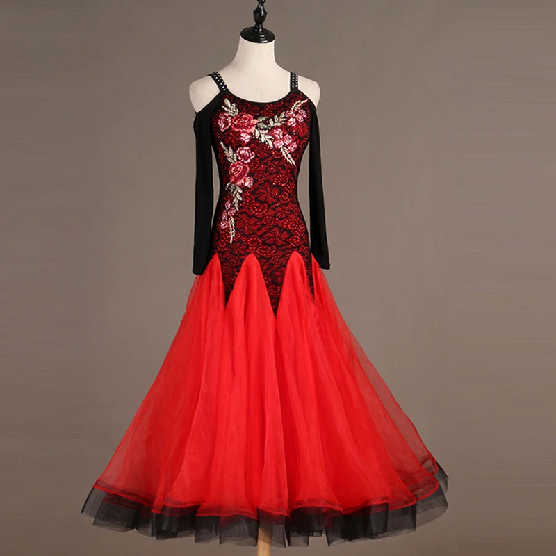 Customize New Red lace ballroom dance dress standard ballroom waltz