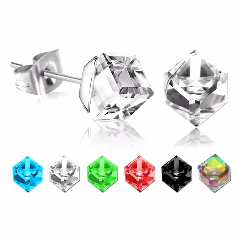 Серьги гвоздики LUXUSTEEL разных цветов с геометрическим рисунком 6 Пары/корзина