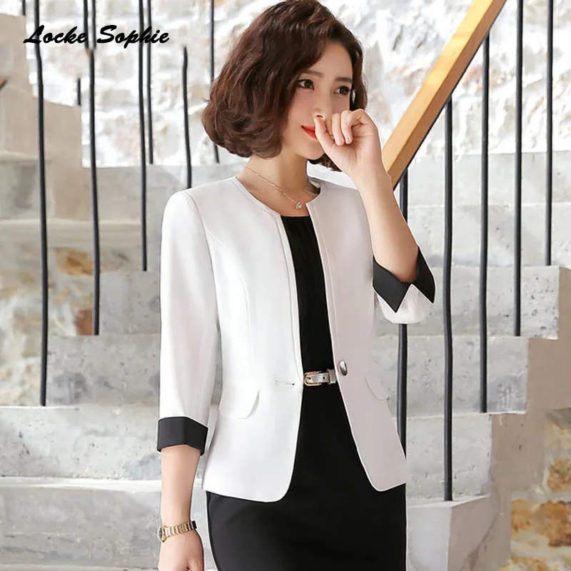 1pcs Women's Plus size Blazers coats 2019 Summer cotton Splicing Single button Small Suits jackets ladies Skinny Blazers Suits