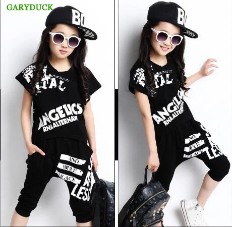 

GARYDUCK Hot selling 2017 Summer Girls Fashion Short-Sleeve Dancing Clothes Sets Teenage Hip-Hop Style Children Sport Clothes