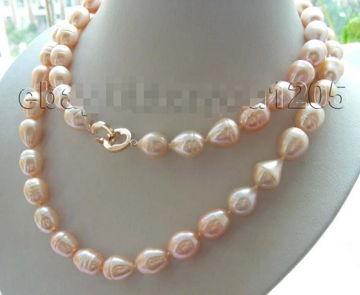

32" Natural 15mm Pink Rice Pearl Necklace 14KGP!