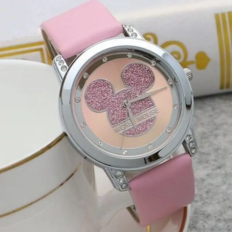 

Disney Mickey Mouse Women Student Cartoon Watch Diamond Case Quartz Watch Crystal Clock for Girls Gift