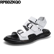 Мужские сандалии-гладиаторы; летняя известная брендовая белая дизайнерская обувь высокого качества с открытым носком в итальянском стиле из натуральной кожи в римском стиле; повседневная обувь