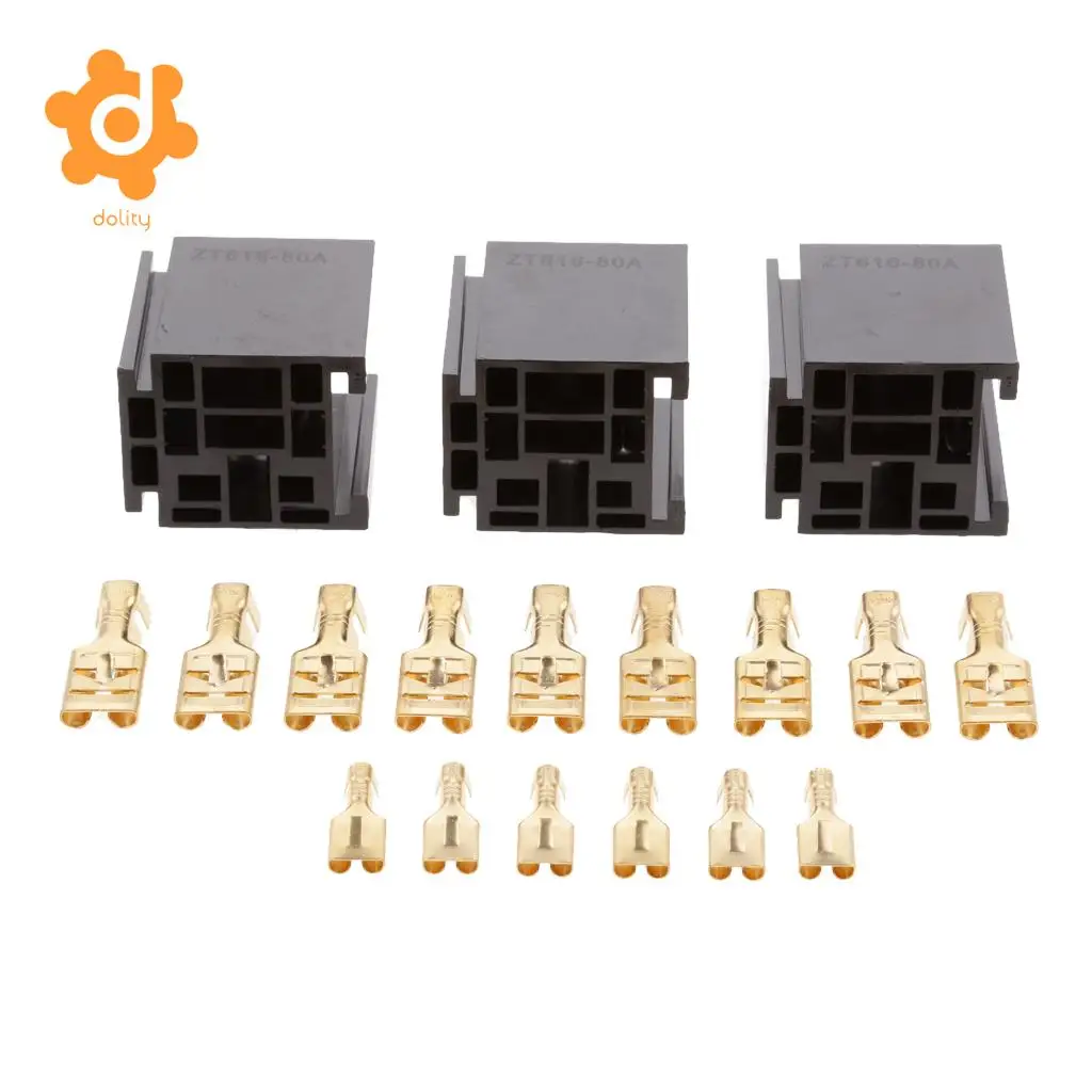 

3 Pieces Automotive 80A 5 Pin Relay Socket Connector Holder With Terminals