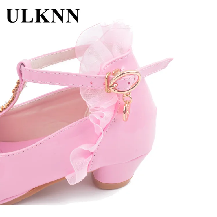 Children Party Leather Shoes Girls PU Low Heel Lace Flower Kids Shoes For Girls Single Dance Dress shoe White Pink leather shoes girls shoes