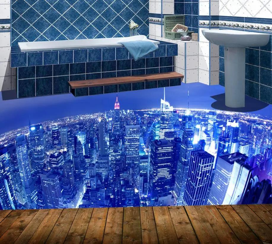 

Decorative home 3d floor city lights wallpaper custom 3d floor tiles for kitchen waterproof self-adhesive 3d floor pvc wallpaper