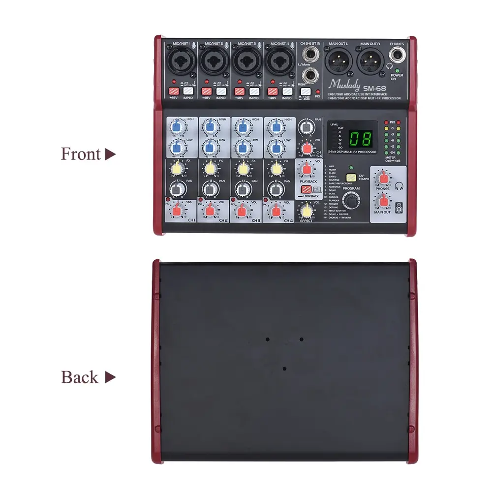 Muslady SM-68 Портативный 6-канальный звуковая карта микшерный пульт встроенная карта памяти 16 эффекты с USB аудио Интерфейс