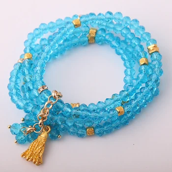 

New Design Energy Bracelets Made Beautiful Glass Crystal Metal Tassel Bracelet bangle set