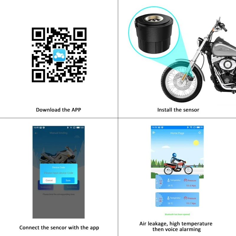 Bluetooth система мониторинга давления в шинах для мотоцикла TPMS приложение для телефона внешний датчик обнаружения