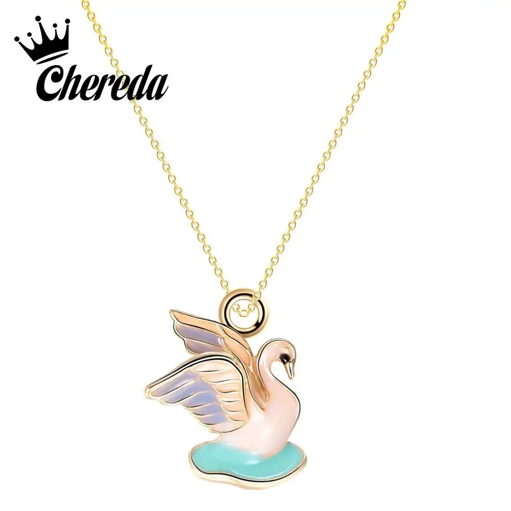Chereda корейское модное ожерелье лебедь для женщин Красочные животные заявление