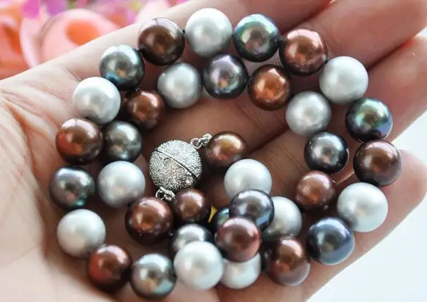 

song voge gem nanJ2044 ROUND black coffee gray Freshwater PEARL NECKLACE