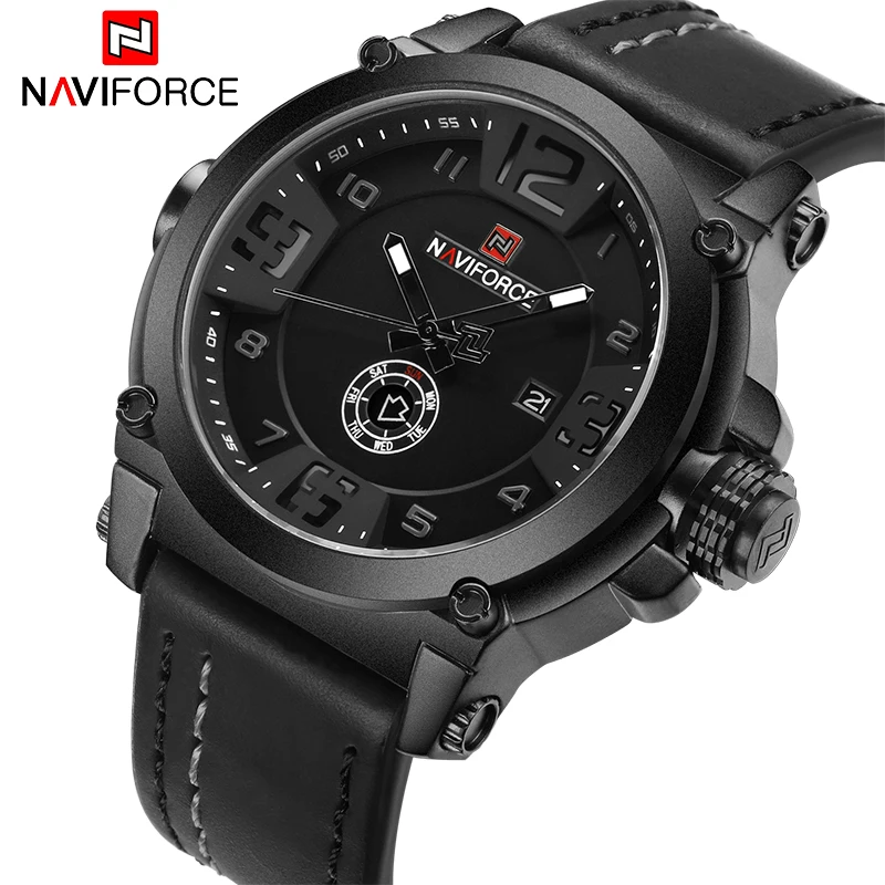 Prix NAVIFORCE 9099 Hommes Montres Top Marque De Luxe Sport Quartz Montre En Cuir Bracelet Horloge Hommes Étanche Montre Bracelet Relogio Masculino