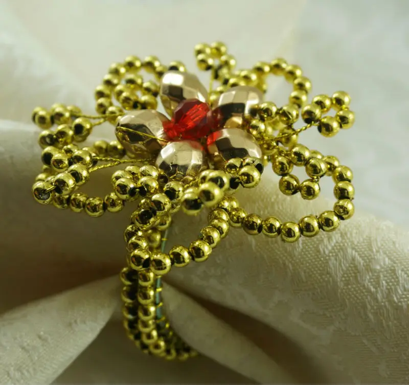 Gold Beaded Flower Napkin Rings,acrylic Decoration Napkin Holder