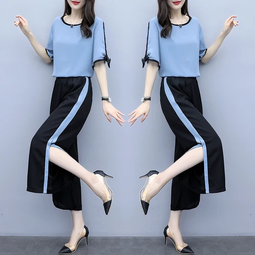 

Contrast Plus Size 5xl 2 Piece Set Women Fashion Top&pants Set Women's Summer Suit Ensemble Femme Deux Pieces Conjunto Feminino