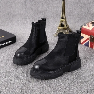 

Women's boots 2018 autumn and winter new women's shoes British wind Martin boots leather horse hair thick-soled boots wild boots