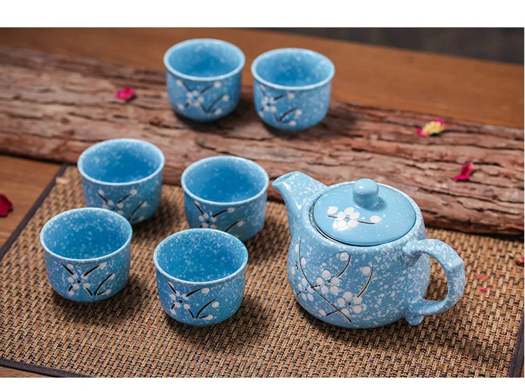 Чайный сервиз высококачественный костяной фарфор Снежный чайный сервиз бутылка для фестивалей, чашка для воды Подарочная коробка розовый синий шесть чашек набор керамических чайников