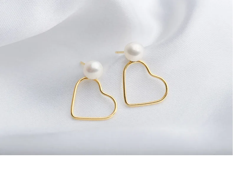 925 пробы серебряные жемчужные золотые серьги-гвоздики с сердечком для женщин, корейские женские ювелирные изделия, подарок на день рождения для девушки