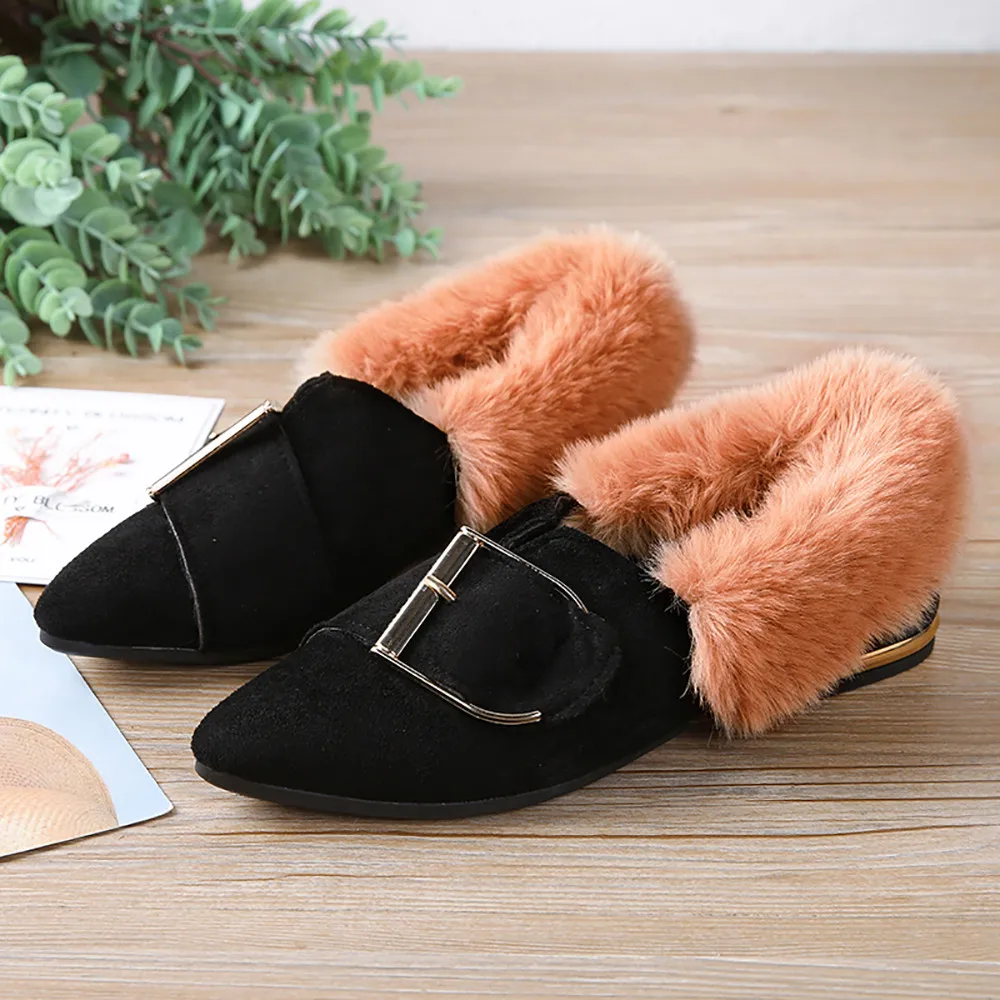 slip Métal Petit Décoration Plus Coton Chaussures Muqgew De khaki Chaud Peluche Femmes Noir Non En Velours Automne xSx1qYwP