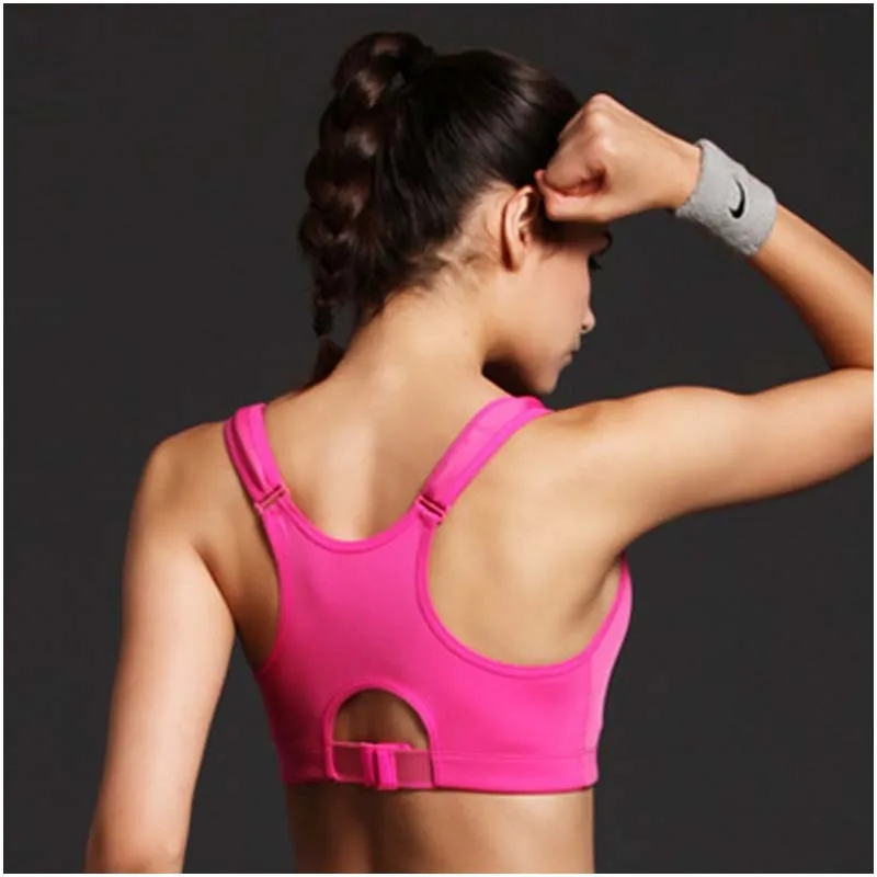 

Hot Newest Style Women Wirefree Sports Bra High Intensity Shakeproof Gym Running Tank Top Vest Adjustable Strap Rose red L