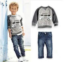 Комплекты детской одежды для мальчиков, красивый комплект одежды для маленьких мальчиков, топ + джинсы, детская одежда из 2 предметов