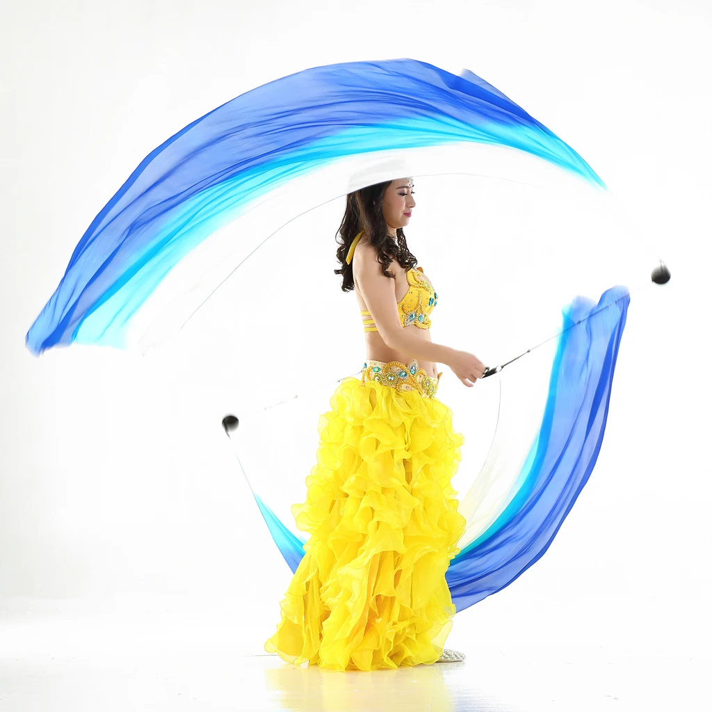 2 Pieces Belly Dance Silk Veil Poi Throw Balls Dancing Accessories 78.7 x 27.5in