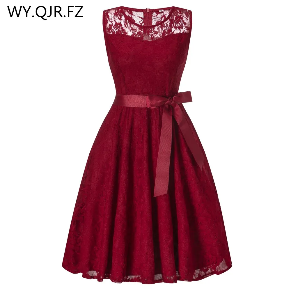 

OML503#round collar Sleeveless burgundy Bow Bridesmaid Dresses wedding party dress 2018 prom gown women's fashion wholesale