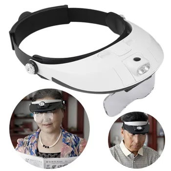 

Hot 2 LED Headband Glasses Illuminated Magnifier Loupe Single/Bi-plate 11 Magnifications 5 lens New