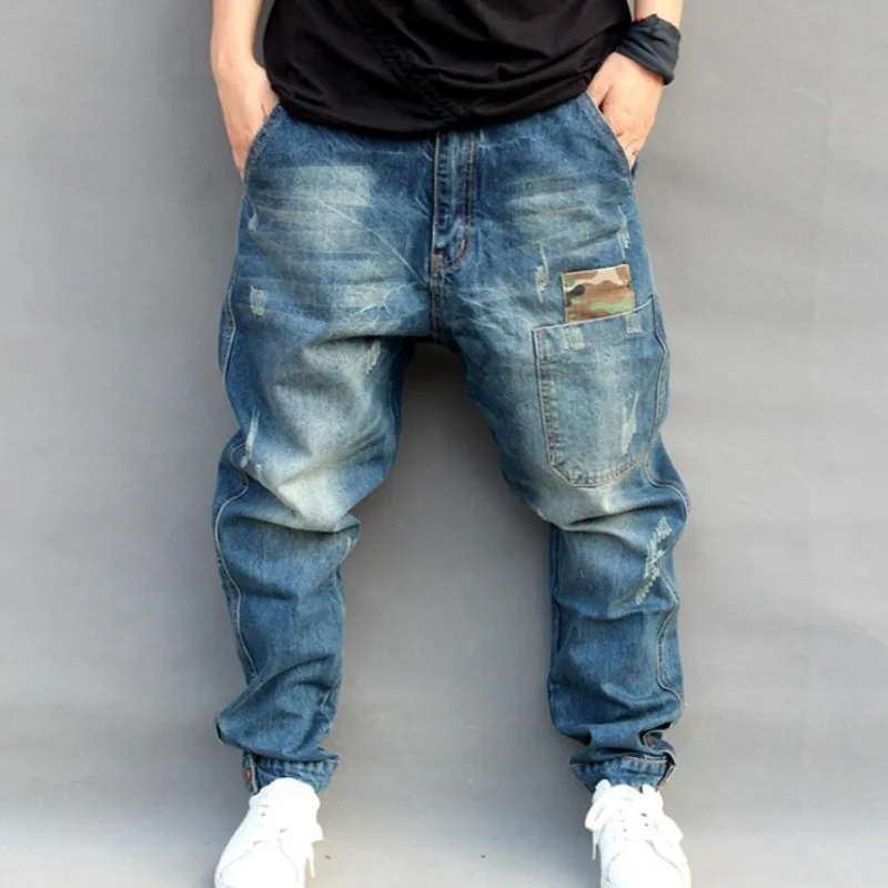 Синие рваные мешковатые джинсы, мужские хип-хоп уличные джинсовые штаны для скейтбординга, мужские свободные джинсы размера плюс джинсы в стиле хип-хоп, размер S-4XL - Цвет: same as pic