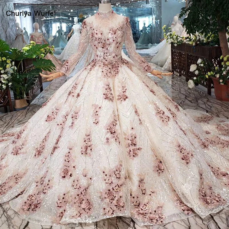 Цвет свадебное платье мусульманское бальный наряд с кисточками вырезом на шнуровке сзади ручной работы свадебное платье с цветами с поездом bruidsjurken LS20432