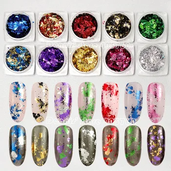 

1 JAR Colorful Aluminum Irregular Holographic Glitter Foil Powder Sequins Nail Mirror Flakes Paillette Manicure Tips CB#