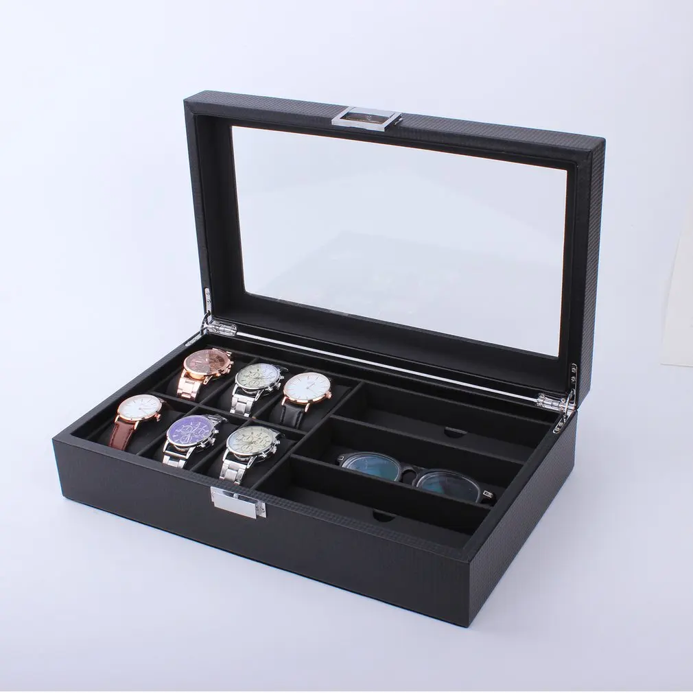 Goede Houten Lederen 8 10 12 Grids Horloge Display Sunglass Case Duurzaam Verpakking Houder Jewelry Collection Organizer doos