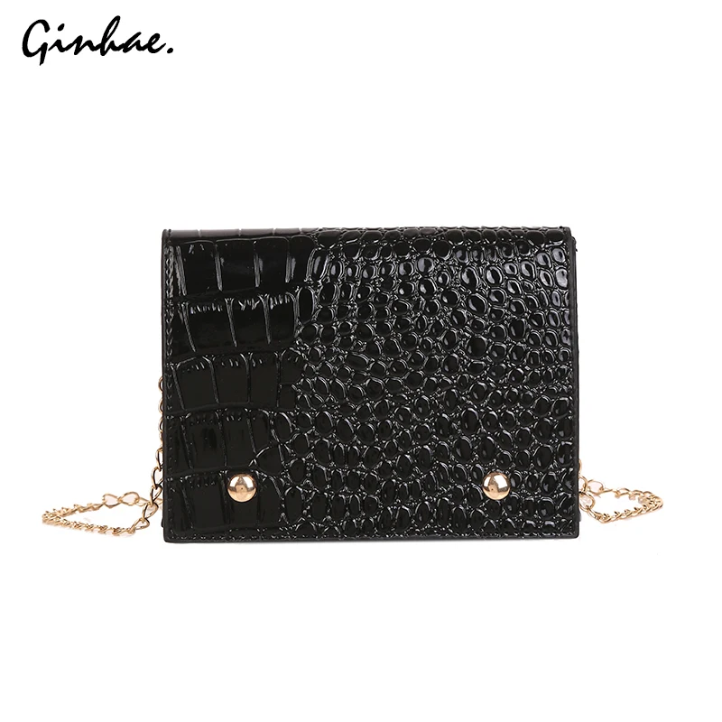 

Fashion Ladies Crocodile Pattern Handbags Vintage PU Stone Flap Bags Rivet Chain Shoulder Bags For Women Solid Messenger Bags