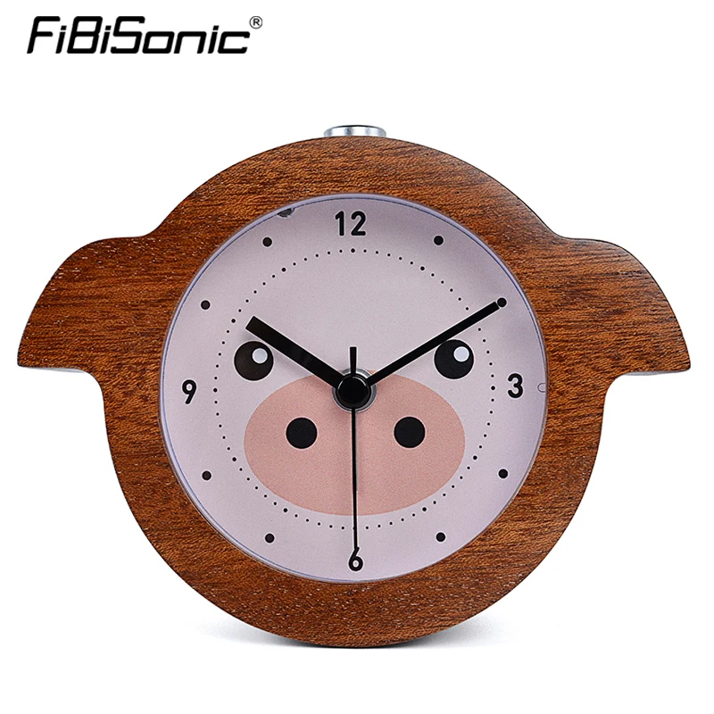FiBiSonic Chinese Zodiac Animal Wooden Snooze Night Light Alarm Clock,Pigs Wood Desktop Table