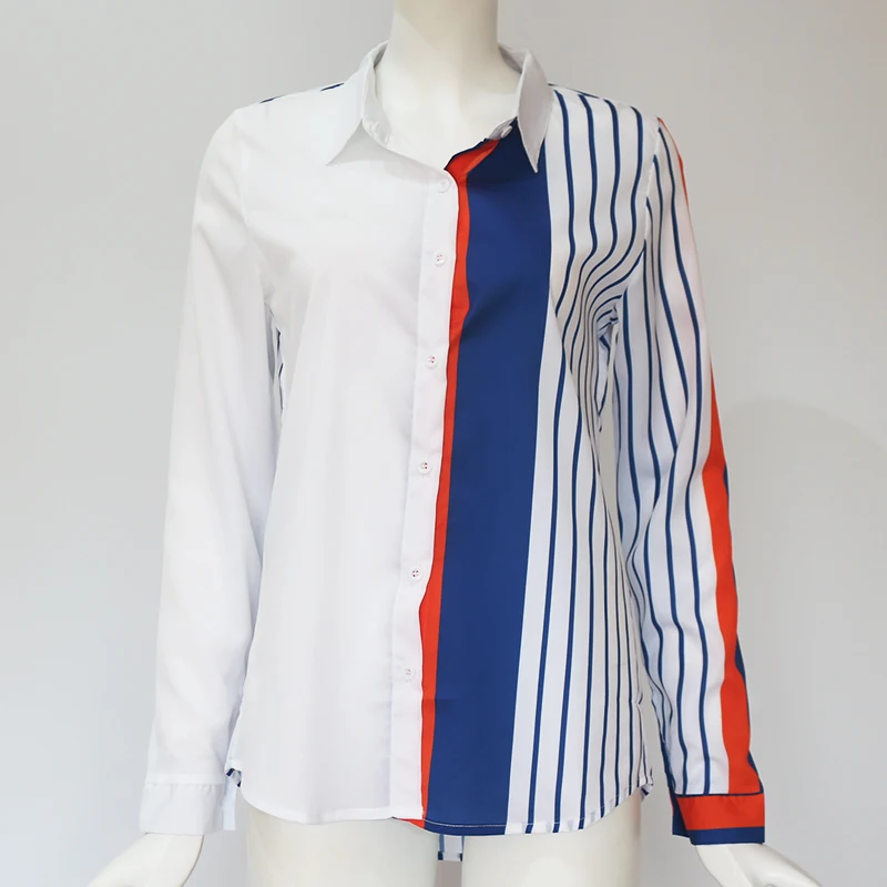 Женские блузки цветочный принт длинный рукав отложной воротник женская блузка Рубашки Полосатая туника плюс размер
