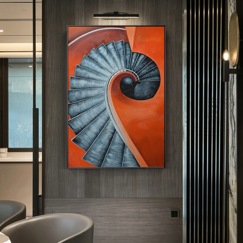 Abstract Fahion Stairs View Canvas Painting Wall Art Swirl Poster And