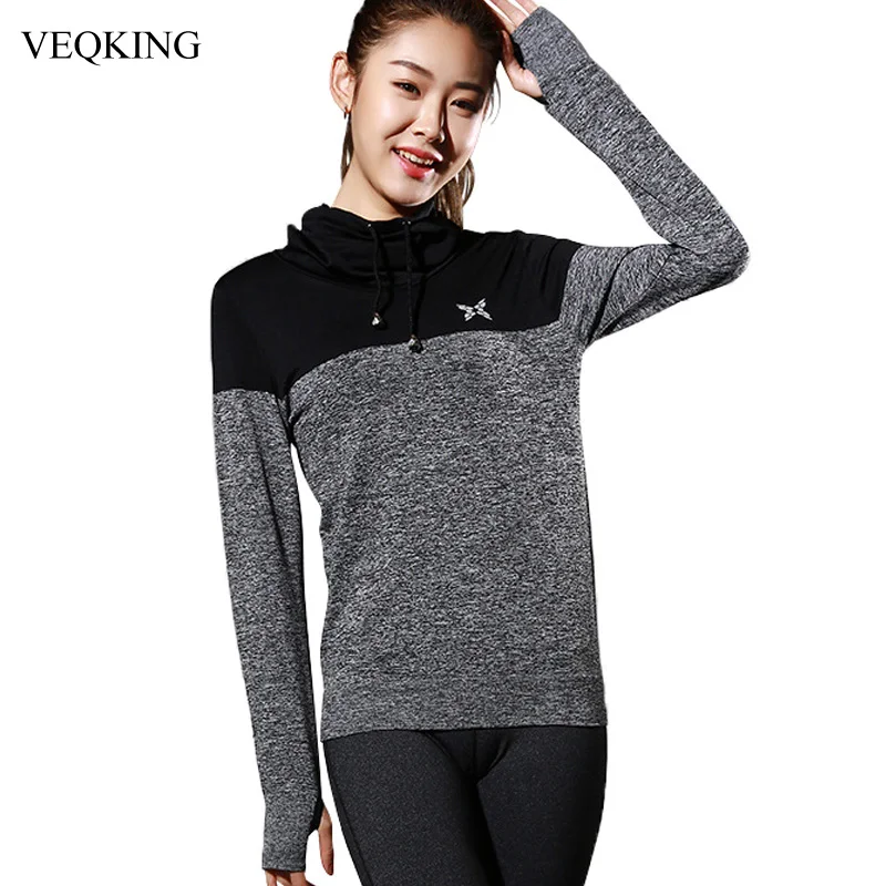 

[Clearance] Quick Dry Sport Shirt Women Long Sleeve Yoga Top Patchwork Fitness Woman T-shirts Stand Collar Running Clothing